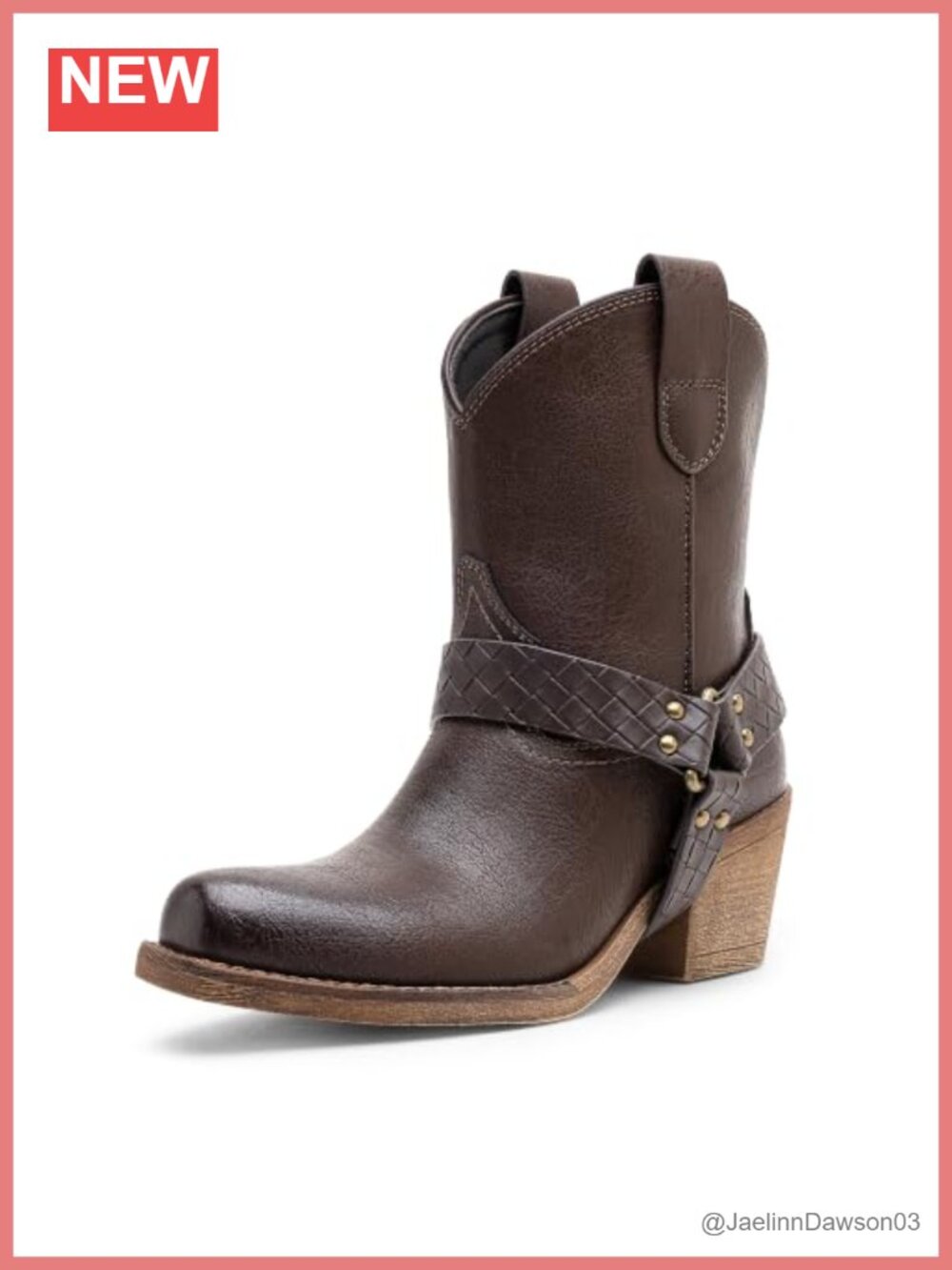 Jeossy Women's Square Toe Western Ankle Boots with Braided Studded Strap